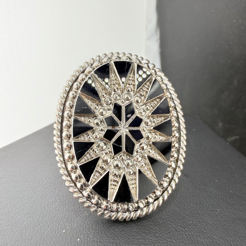 Vintage Yochi Ring Silver Tone Adjustable Glass Starburst Cocktail 10